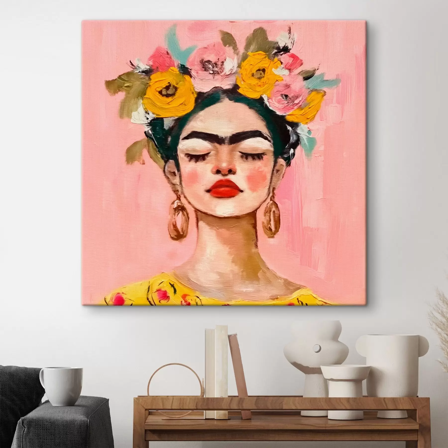 Fotobehang Frida Kahlo gedrukte textuur s38292