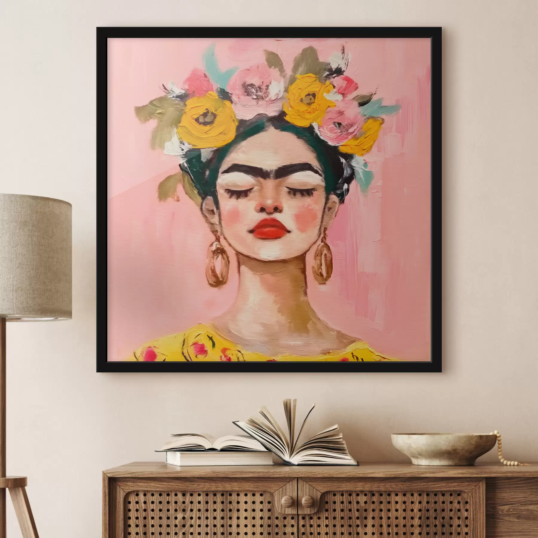 Fotobehang Textuur met een afdruk van Frida Kahlo f38292