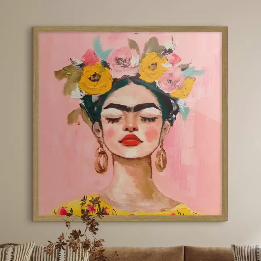 Fotobehang Textuur met een afdruk van Frida Kahlo f38292