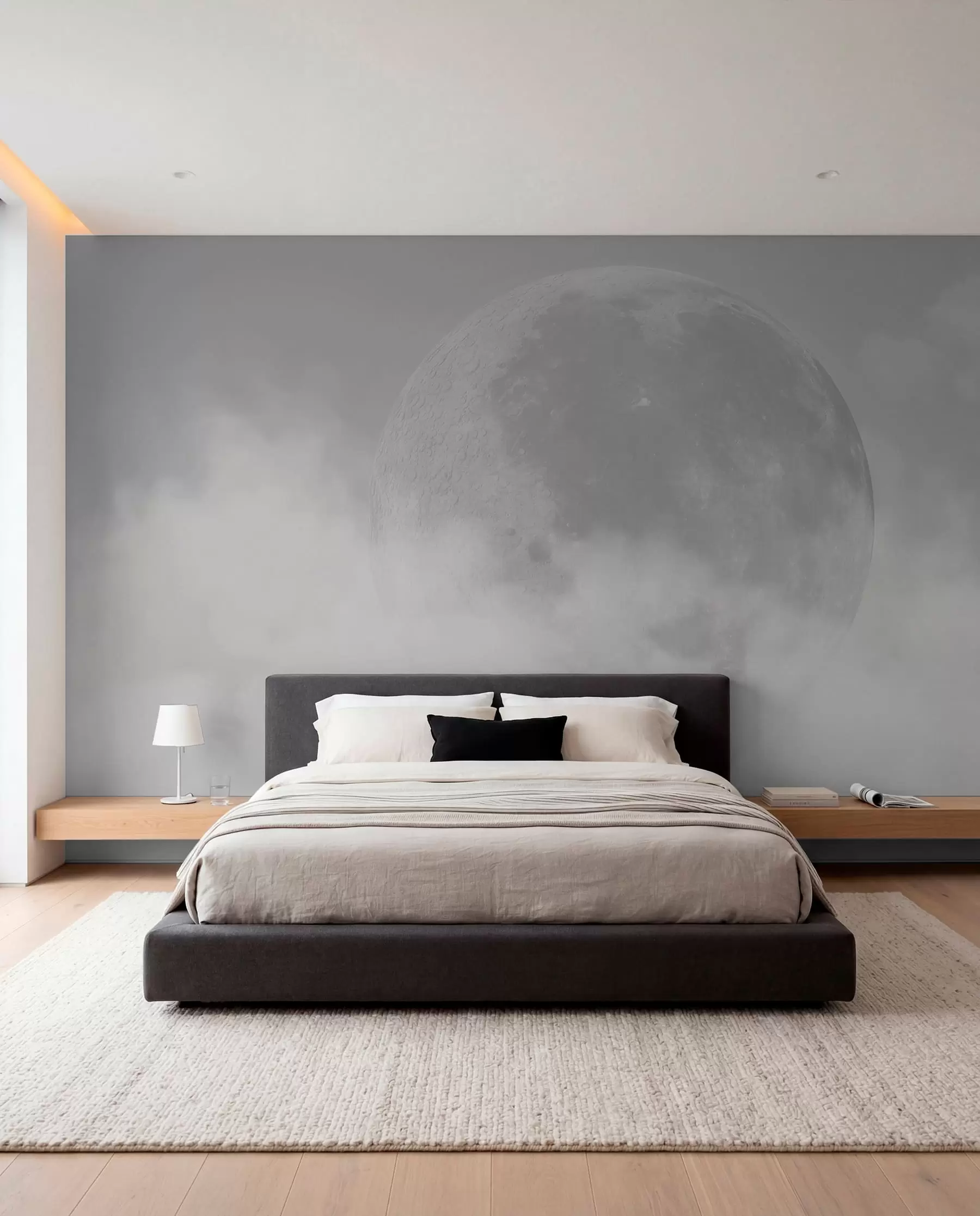 Fotobehang Grote maan tussen de wolken van grijze kleur loftstijl w00548v1