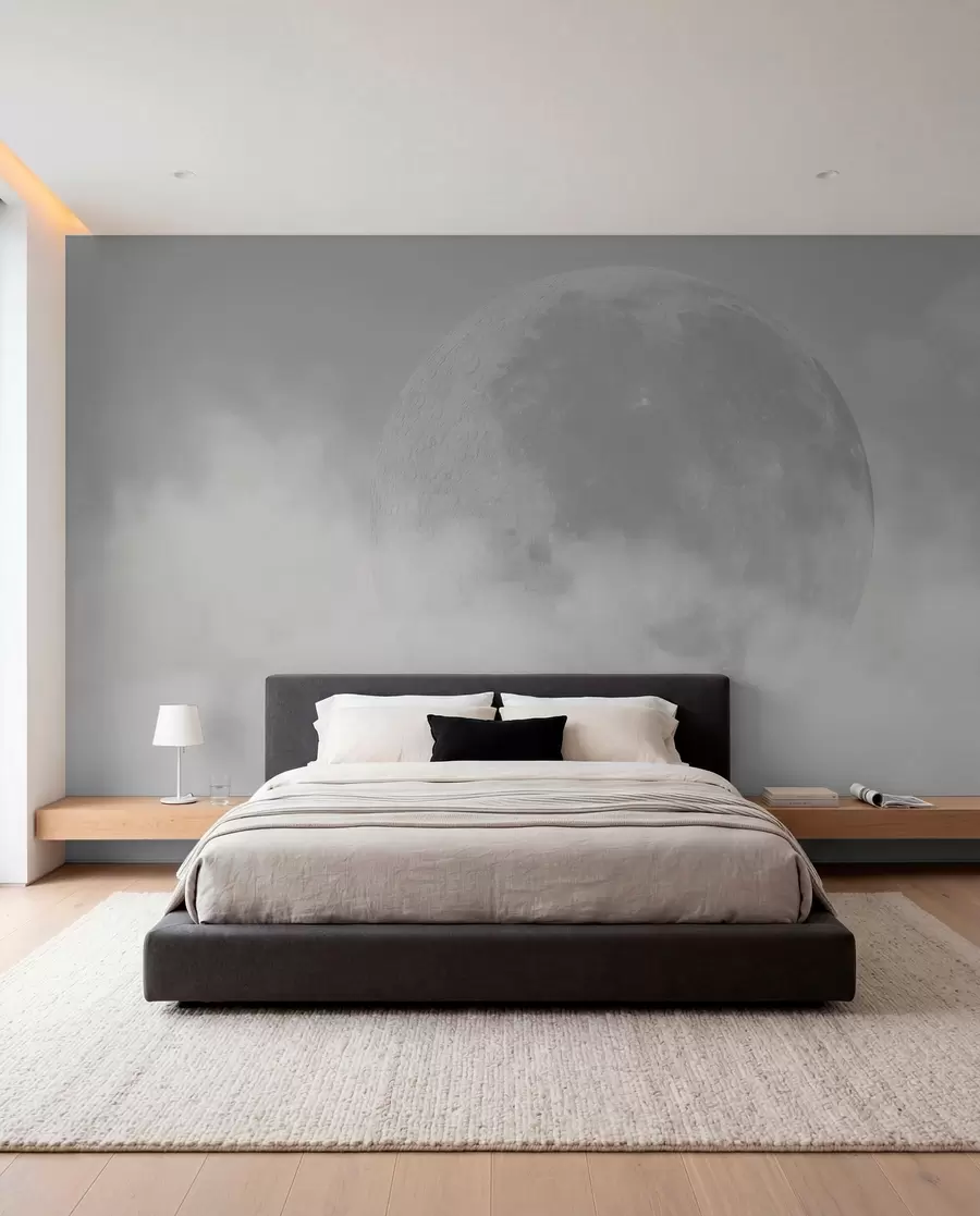Papier peint photo Grande lune parmi les nuages de style loft de couleur grise w00548v1