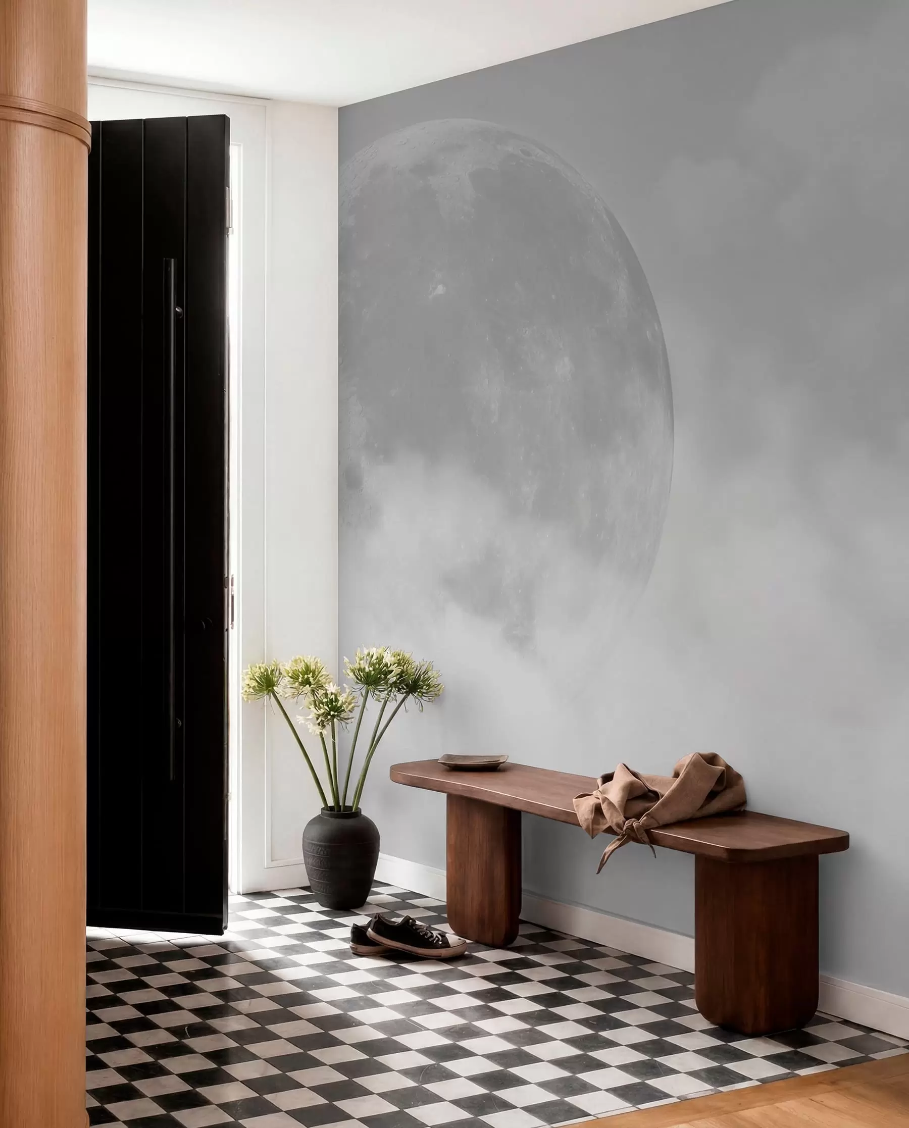 Fotobehang Grote maan tussen de wolken van grijze kleur loftstijl w00548v1