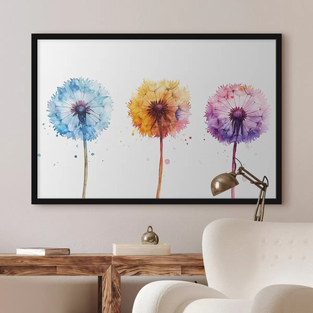 Poster Drie aquarelpaardebloemen f38250