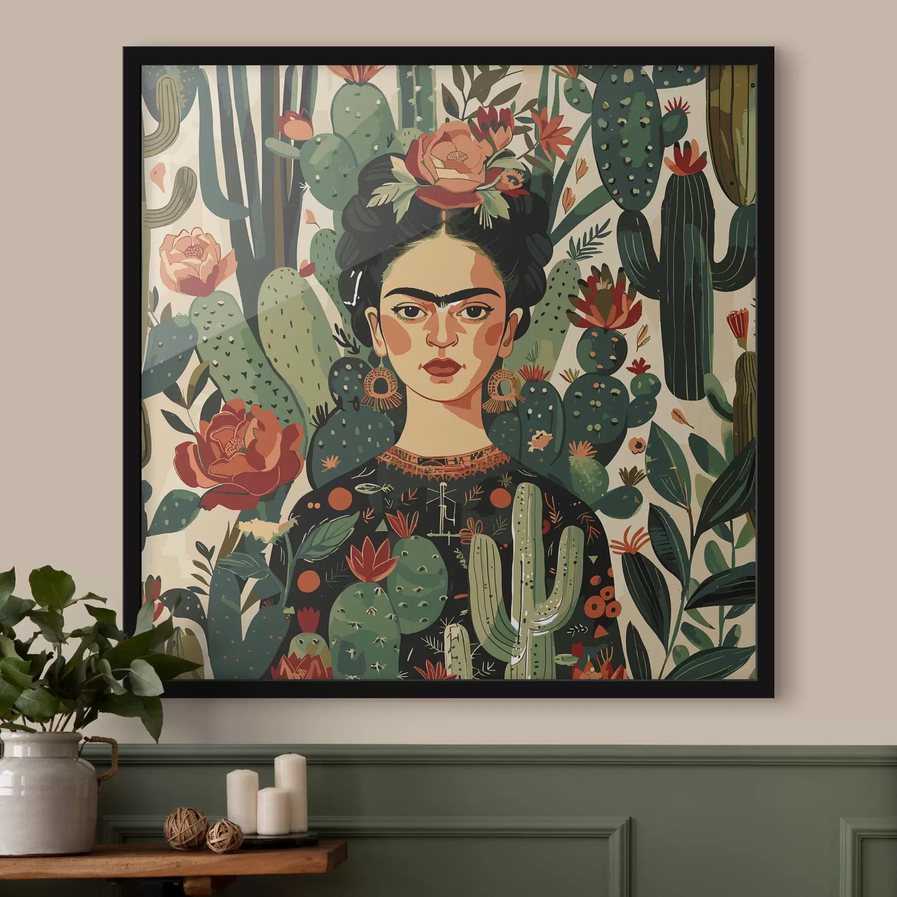  Schilderijen Groene stijl Frida in cactussen f38415