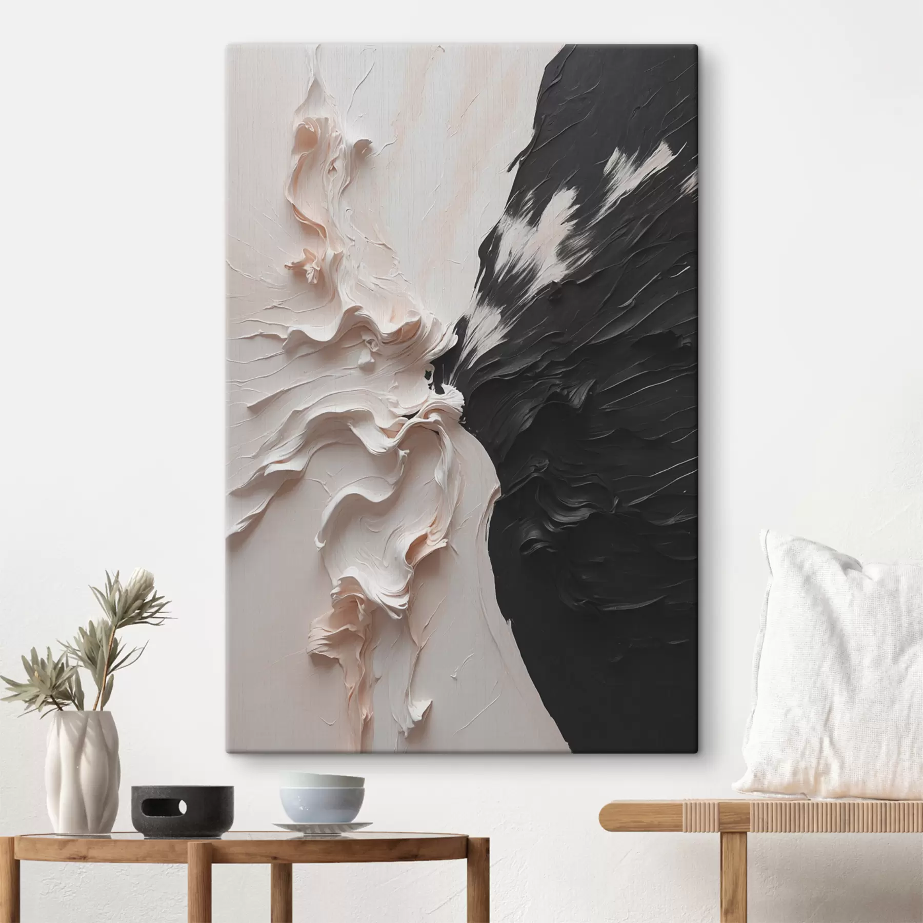 Papier peint photo Peinture à l'huile abstraite aux couleurs blanches et noires s38300