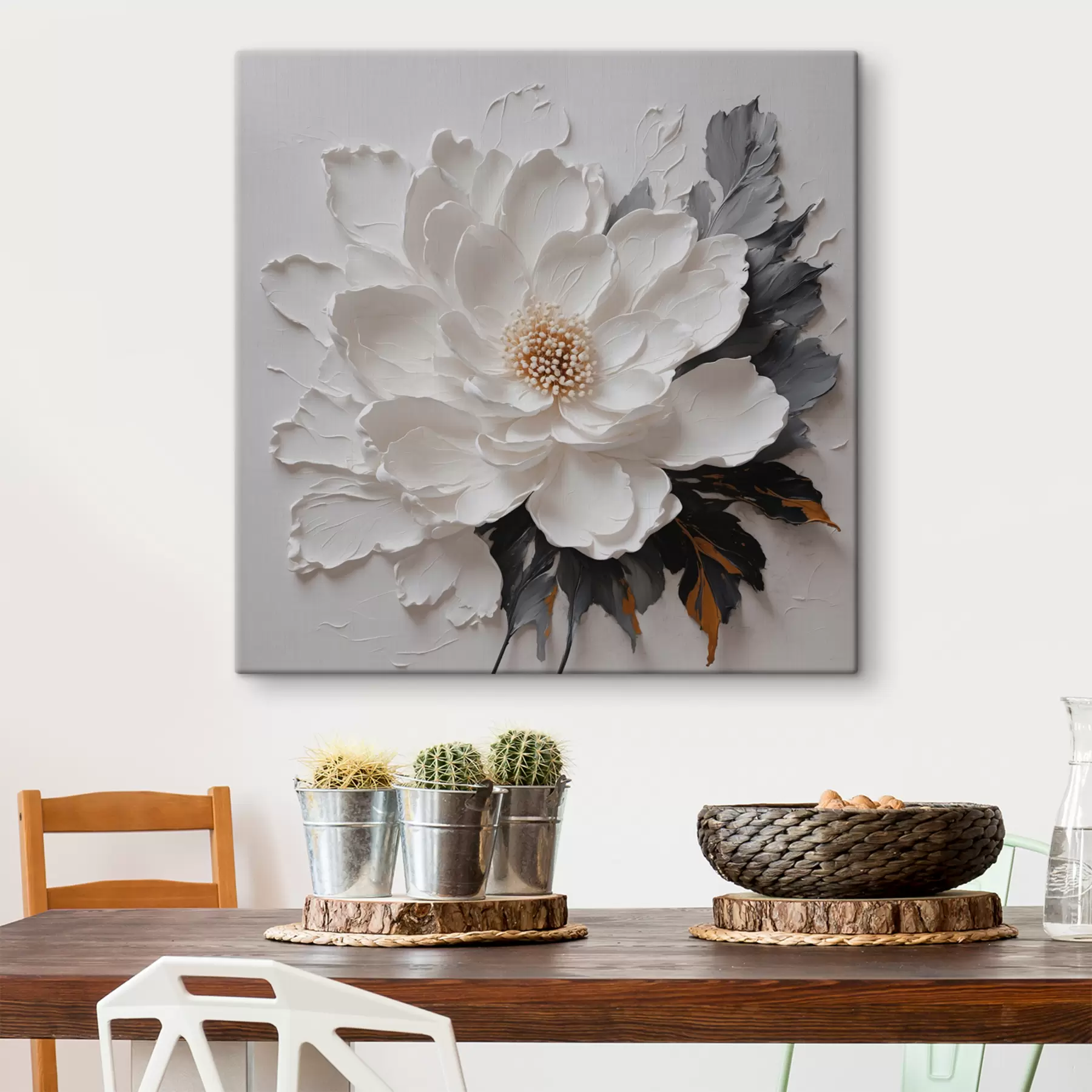 Fotobehang Witte bloem op olieachtergrond s38304