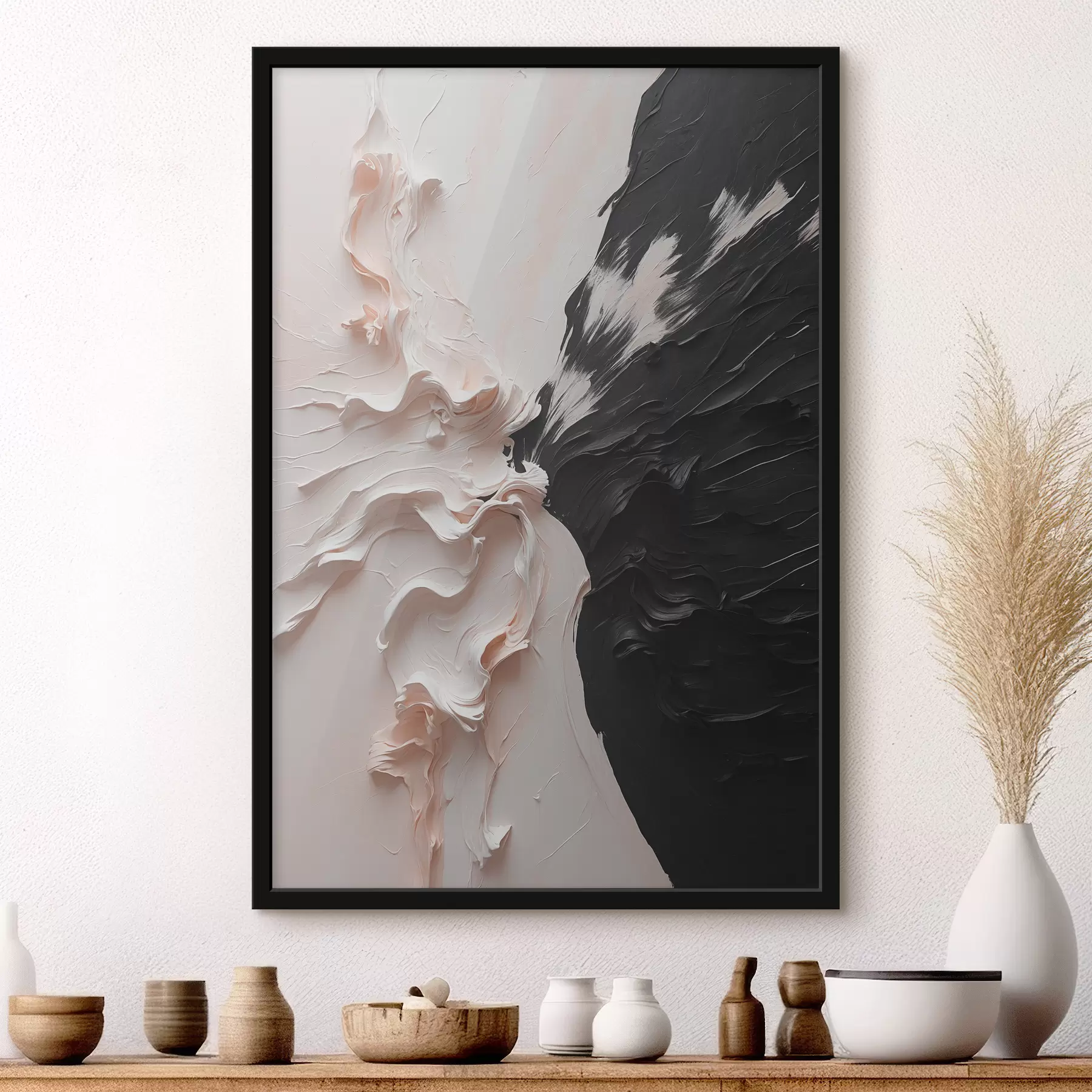 Fotobehang Abstract olieverfschilderij in witte en zwarte kleuren f38300