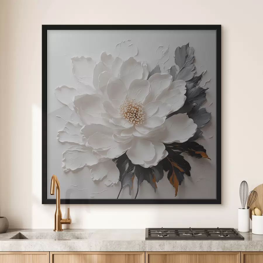 Fotobehang Witte bloem op olieachtergrond f38304