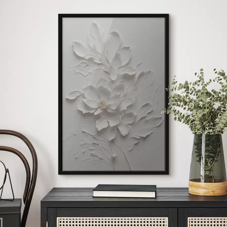 Fotobehang Witte bloem op witte achtergrond in olie f38305