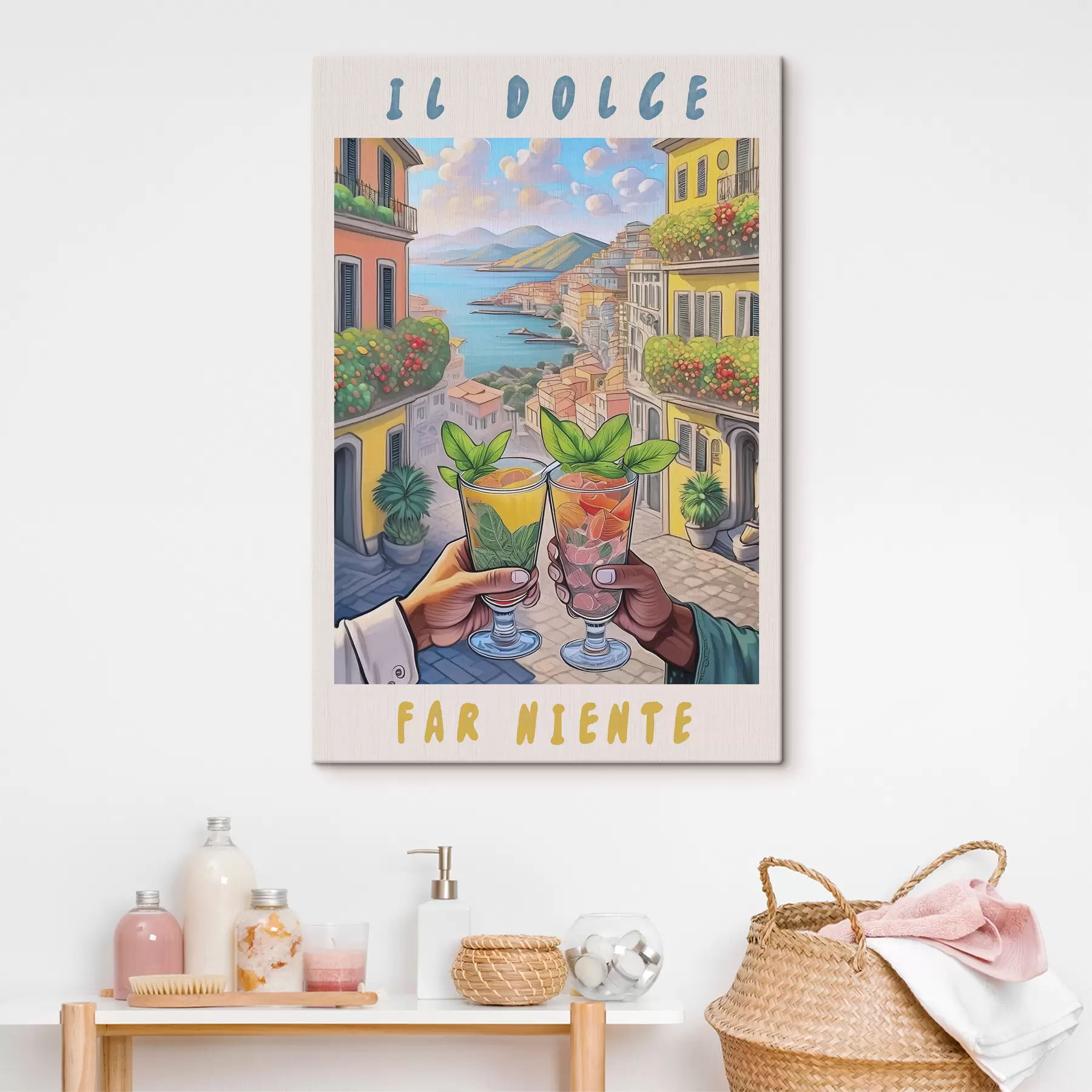 Papier peint photo Ville italienne, côte maritime, cocktails, vocation, architecture, été, aquarelle s38392