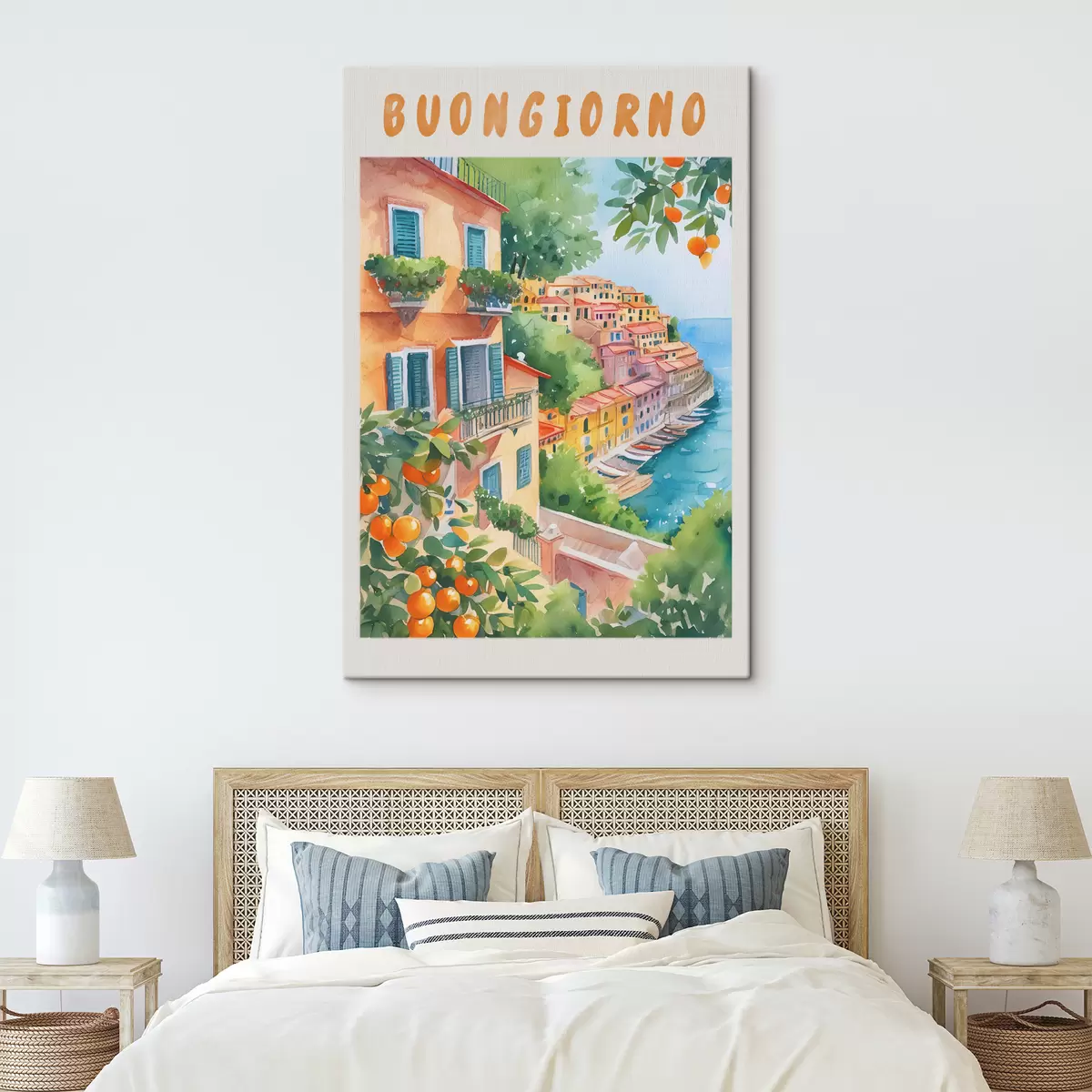  Peintures Architecture de la ville italienne, côte de la mer amalfitaine, été, aquarelle, citronnier s38393