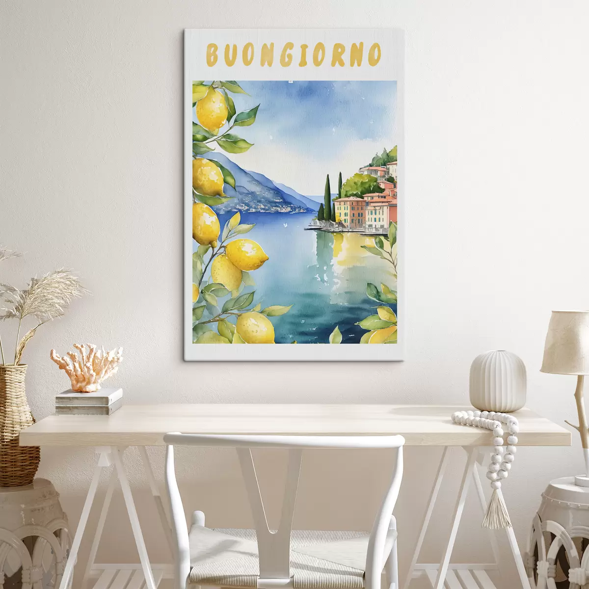  Schilderijen Italiaans meer, zomer, aquarel, natuurlandschap, citroenen, stadsarchitectuur s38394