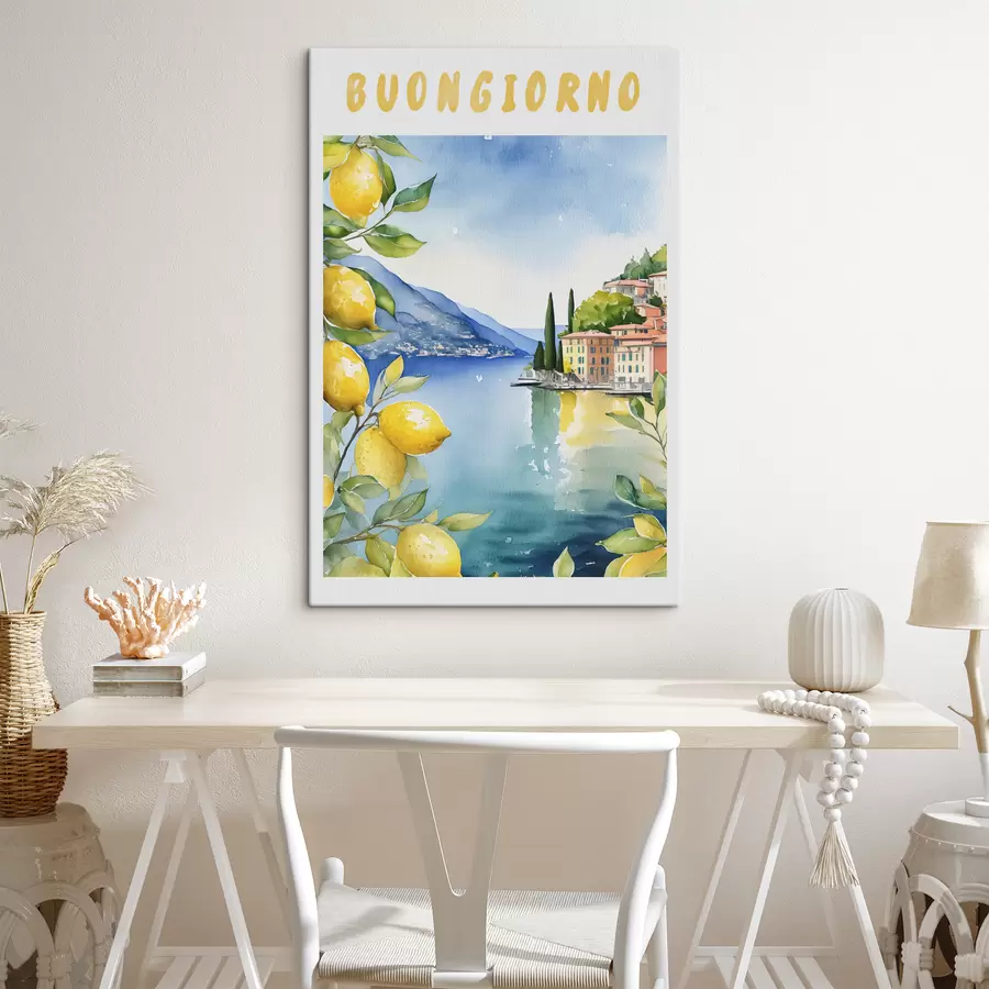  Peintures Lac italien, été, aquarelle, paysage naturel, citrons, architecture urbaine s38394