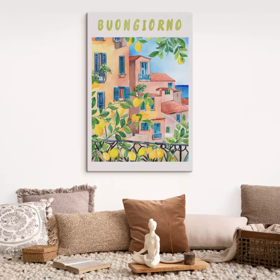  Peintures Architecture de la ville italienne, côte de la mer, été, aquarelle, citronnier s38395