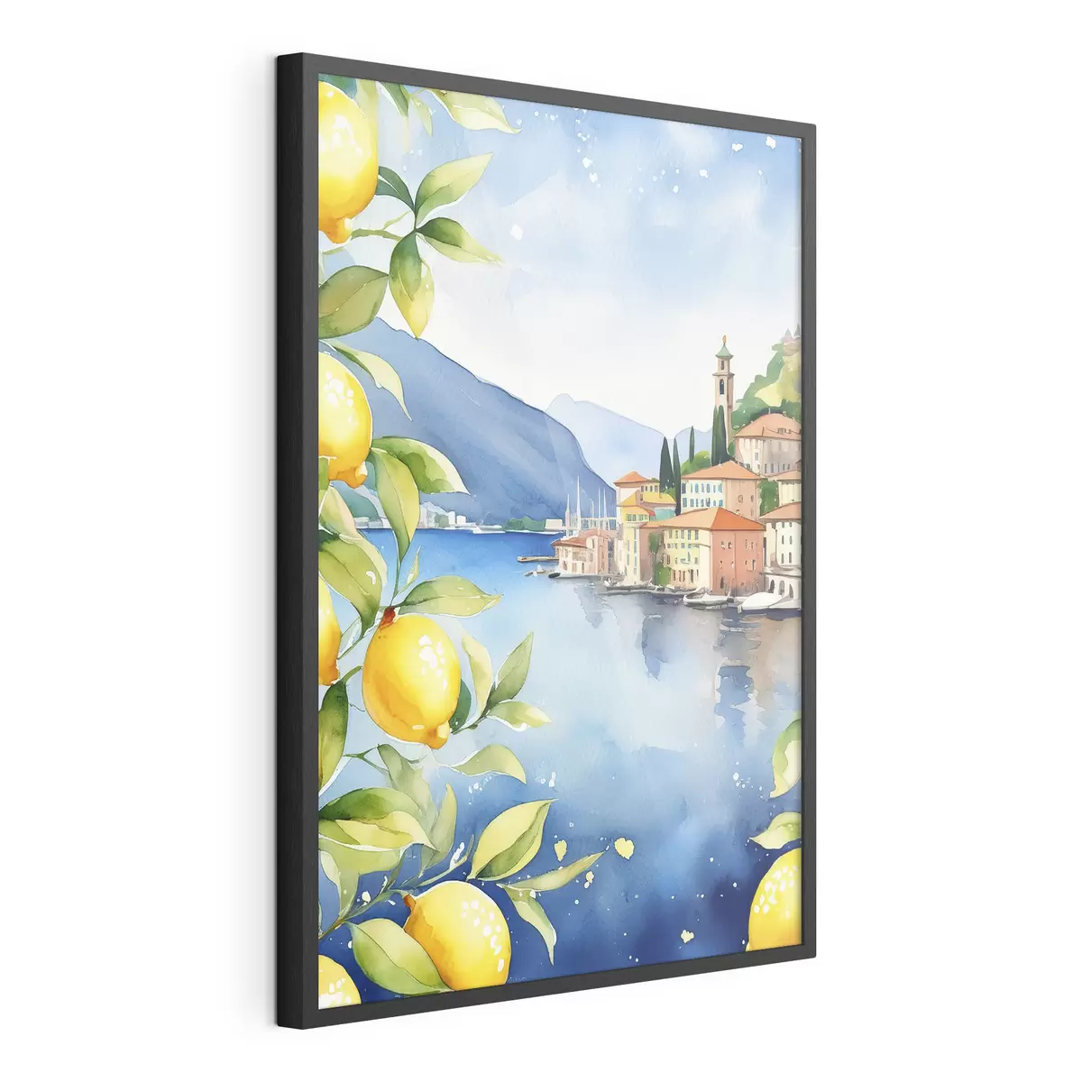 Affiche Lac italien, été, aquarelle, paysage naturel, citrons, architecture urbaine f38397