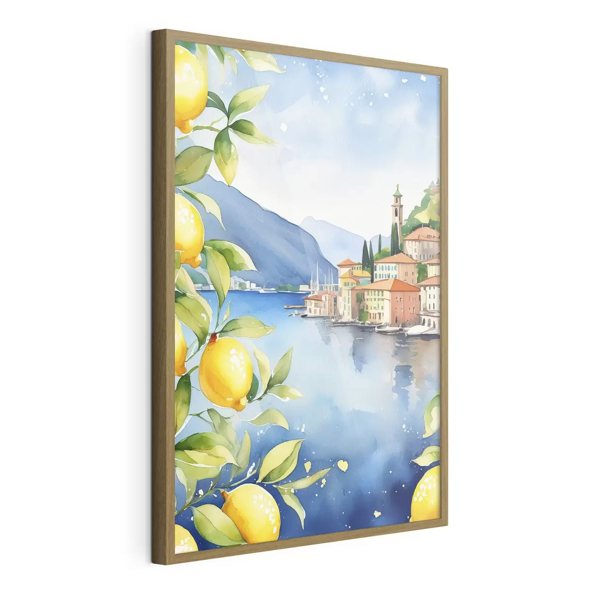 Affiche Lac italien, été, aquarelle, paysage naturel, citrons, architecture urbaine f38397
