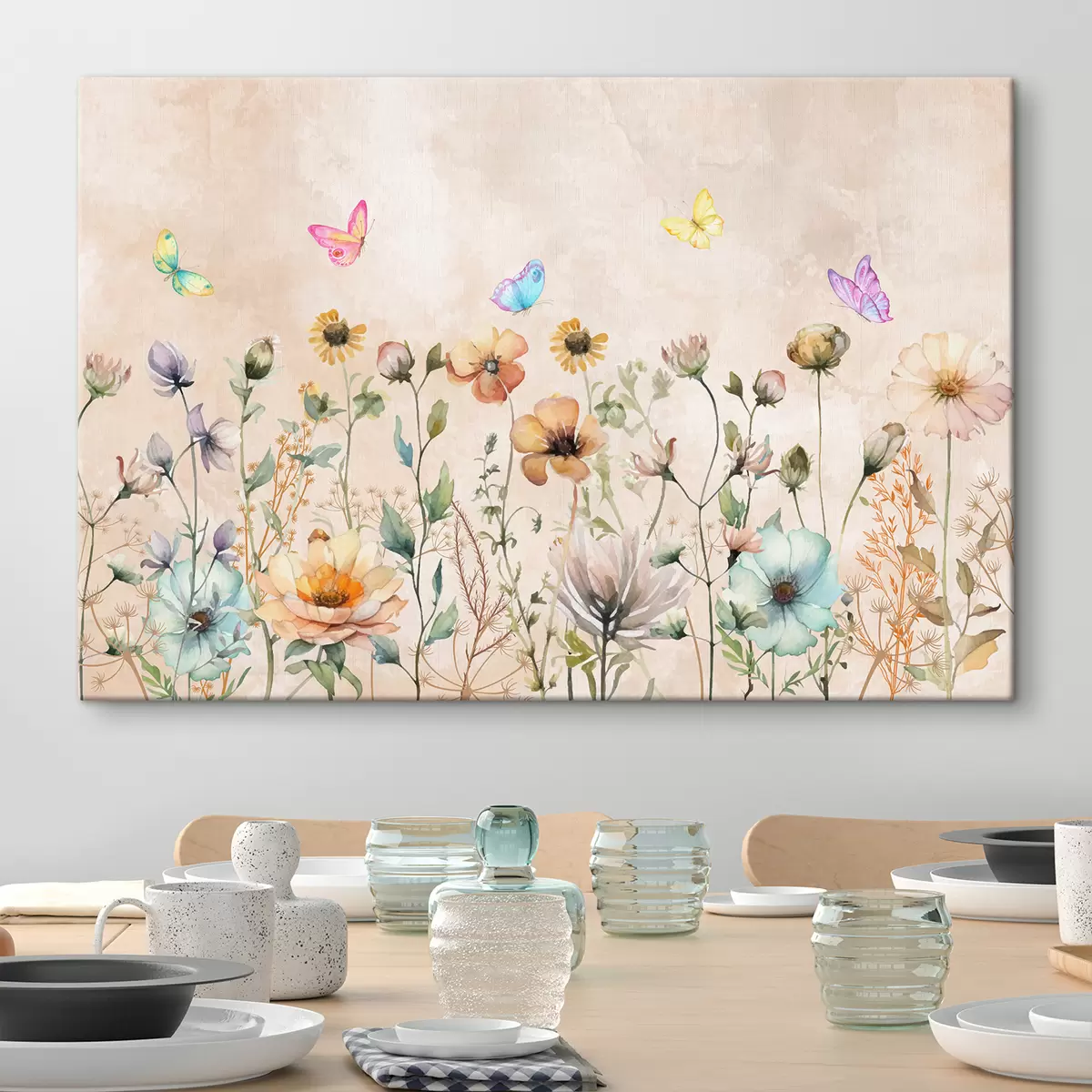  Schilderijen wilde bloemen met aquarellen, heldere vlinders, pastelkleuren s38441