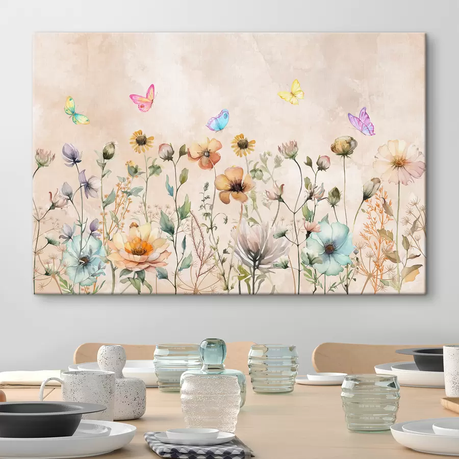  Schilderijen wilde bloemen met aquarellen, heldere vlinders, pastelkleuren s38441