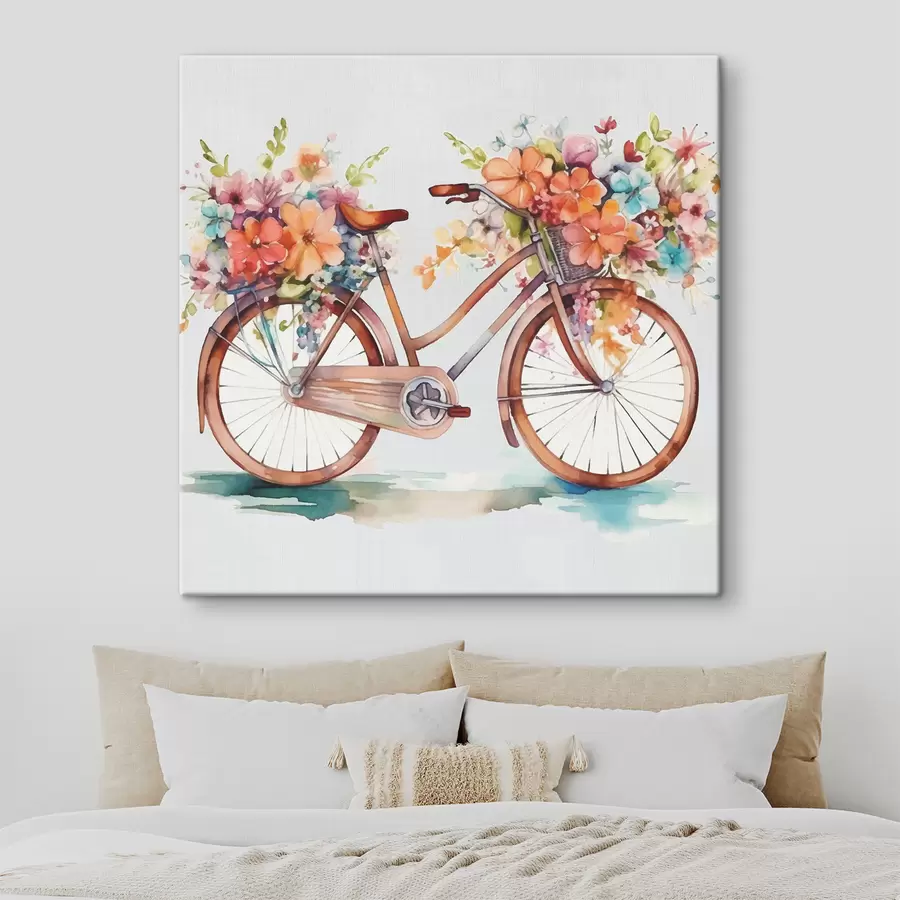  Schilderijen fiets met felle kleuren, aquarelverf s38447