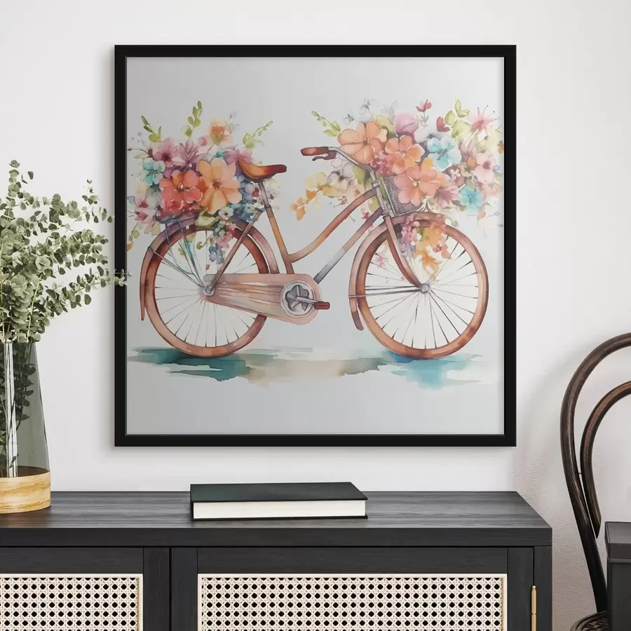 Fotobehang fiets in felle kleuren, aquarelverf f38447