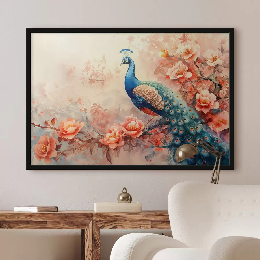 Fotobehang Pauw in bloemen f38454