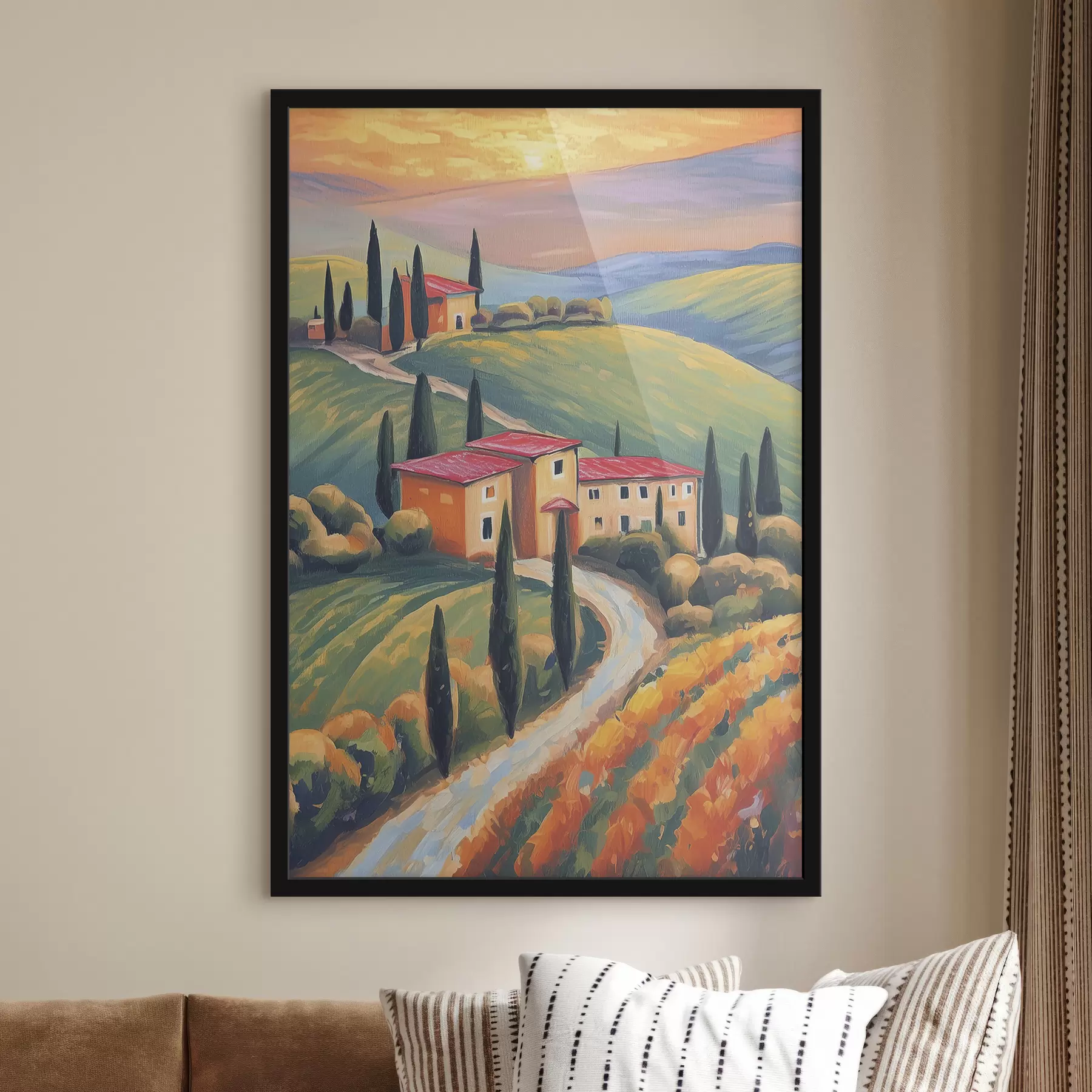  Peintures Paysages de Toscane, Italie, art acrylique, maisons anciennes, champs, été f38488