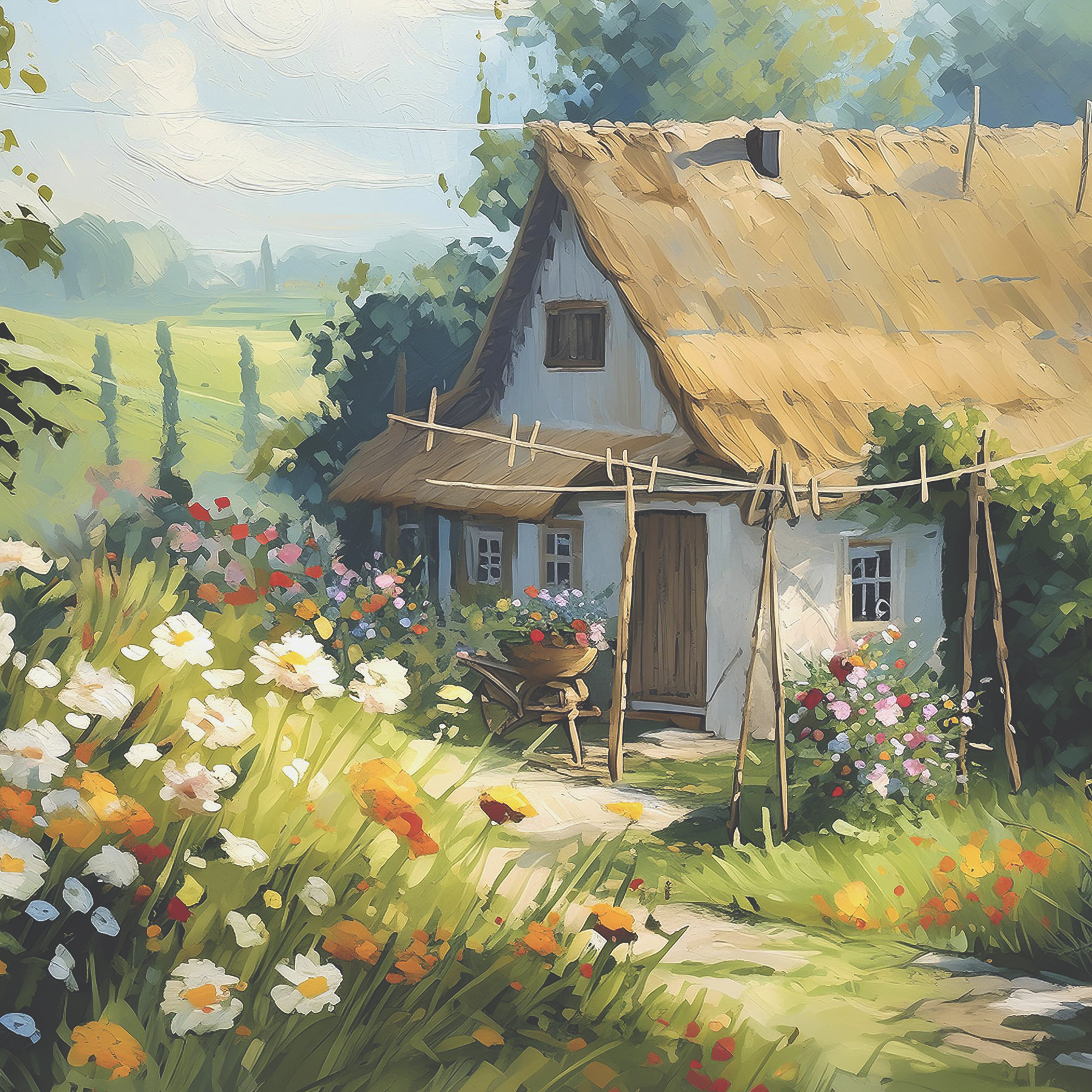 Tableau Toile Nature Vue Campagne à Travers Fenêtre Style Rustique Mural Déco