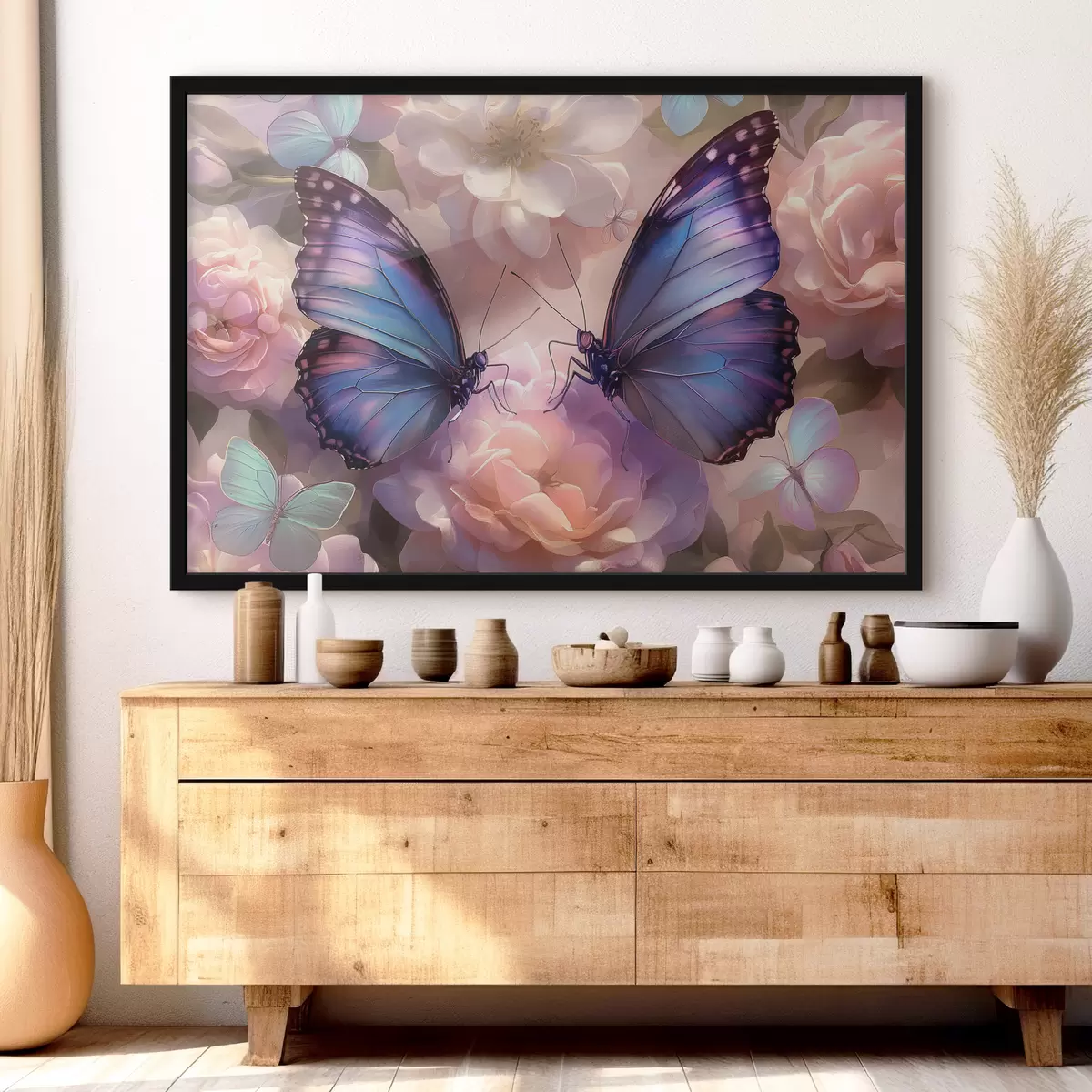 Affiche Deux papillons en fleurs dans un style aquarelle f38534