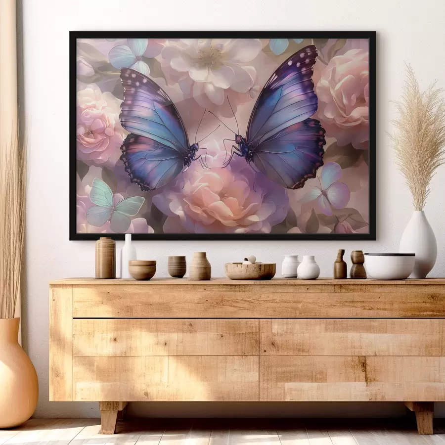 Papier peint photo Deux papillons en fleurs dans un style aquarelle f38534