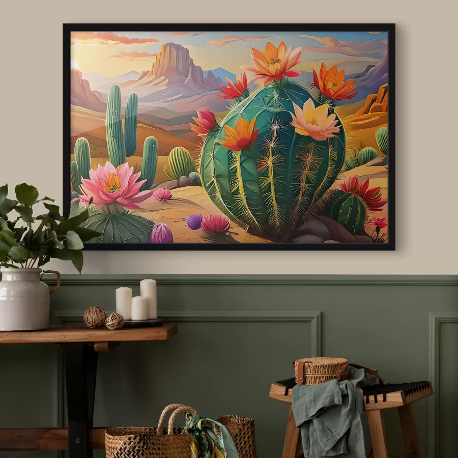 Papier peint photo gros cactus avec des fleurs f38607