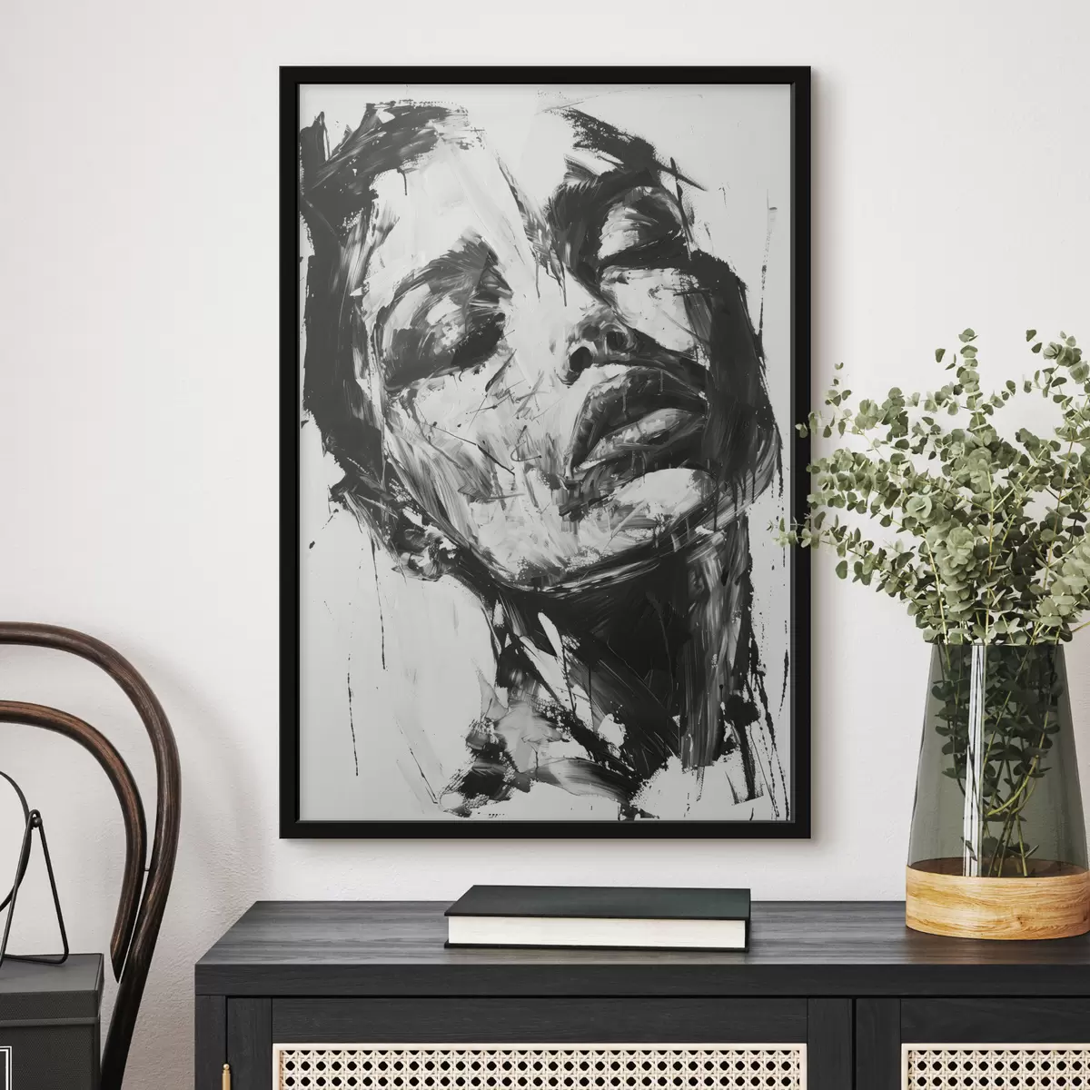 Affiche Portrait d'une femme avec des coups de pinceau noirs f38641