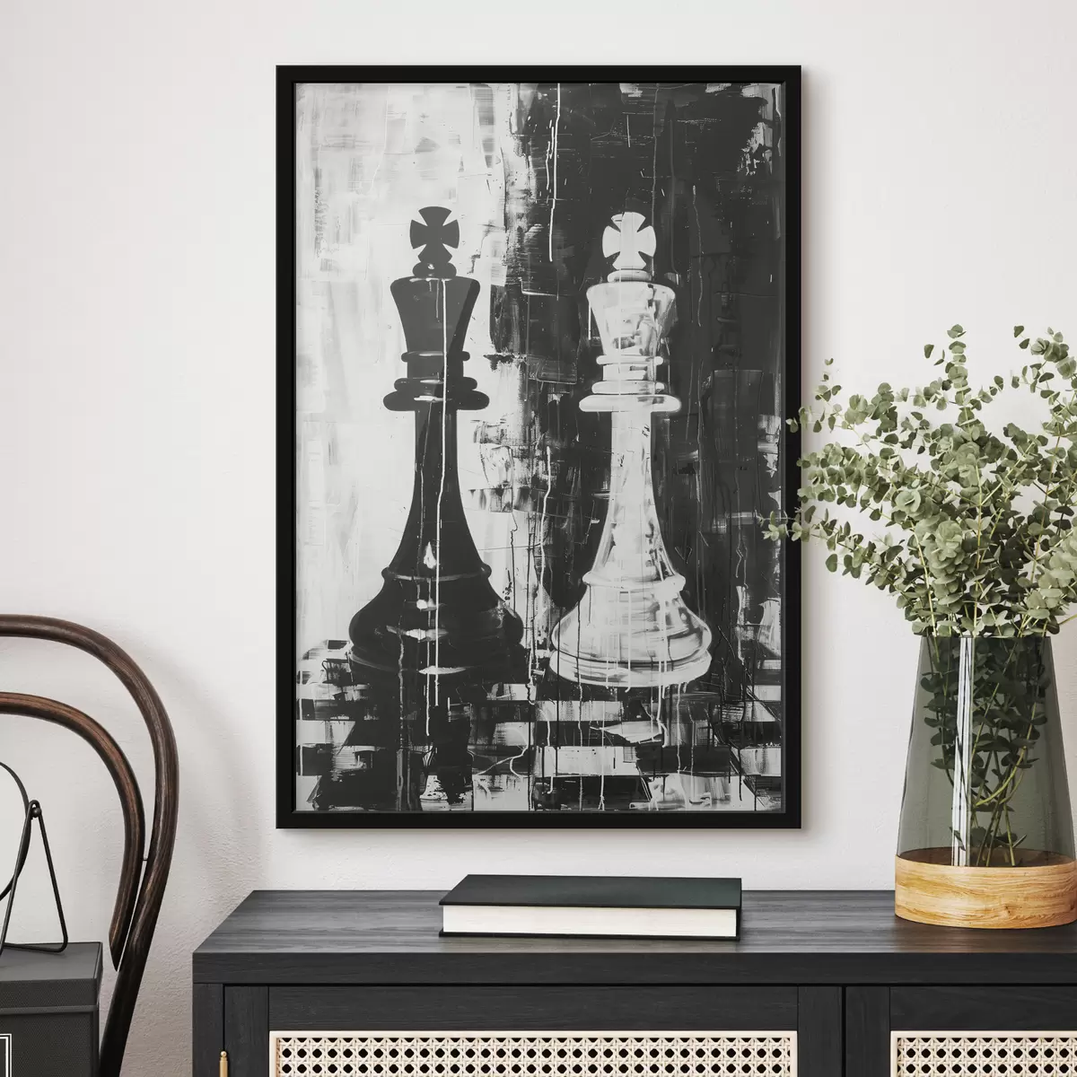 Affiche Pièce d'échecs en couleur noir et blanc f38642