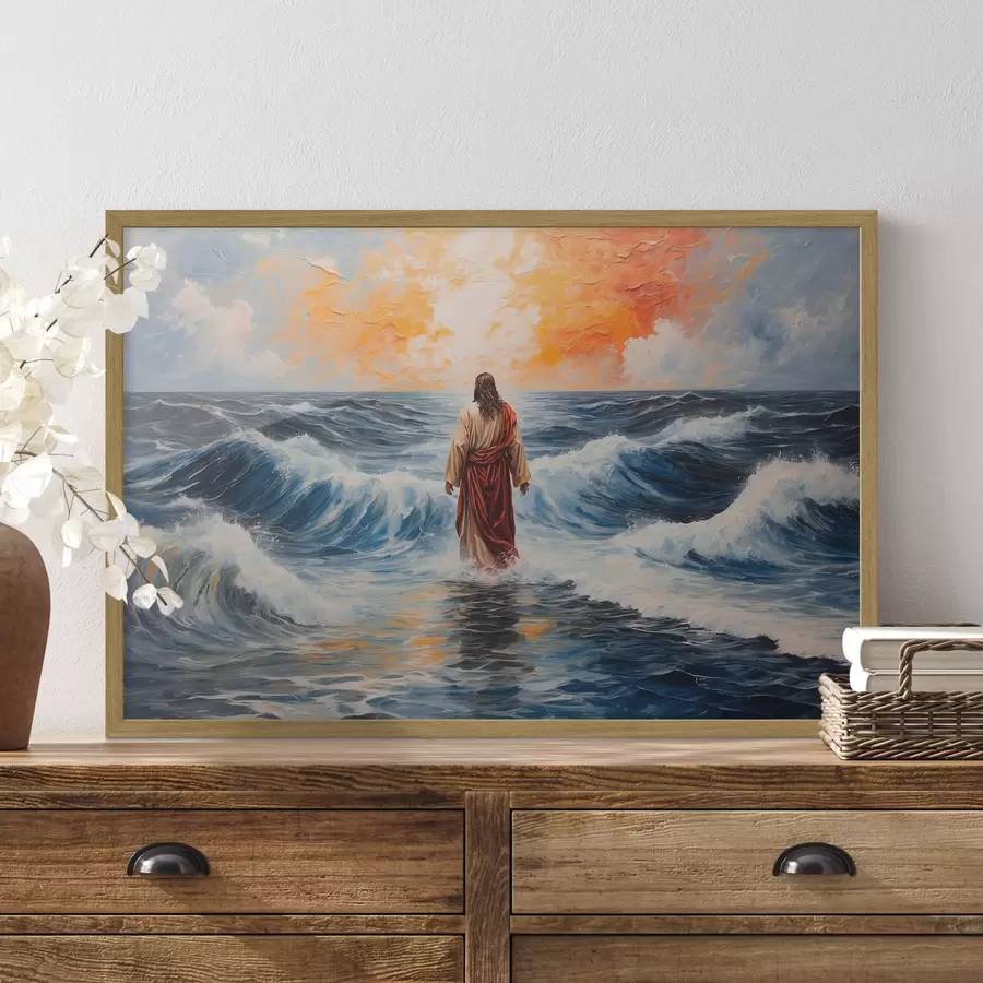 Papier peint photo Jésus-Christ marchant sur la mer déchaînée f38613