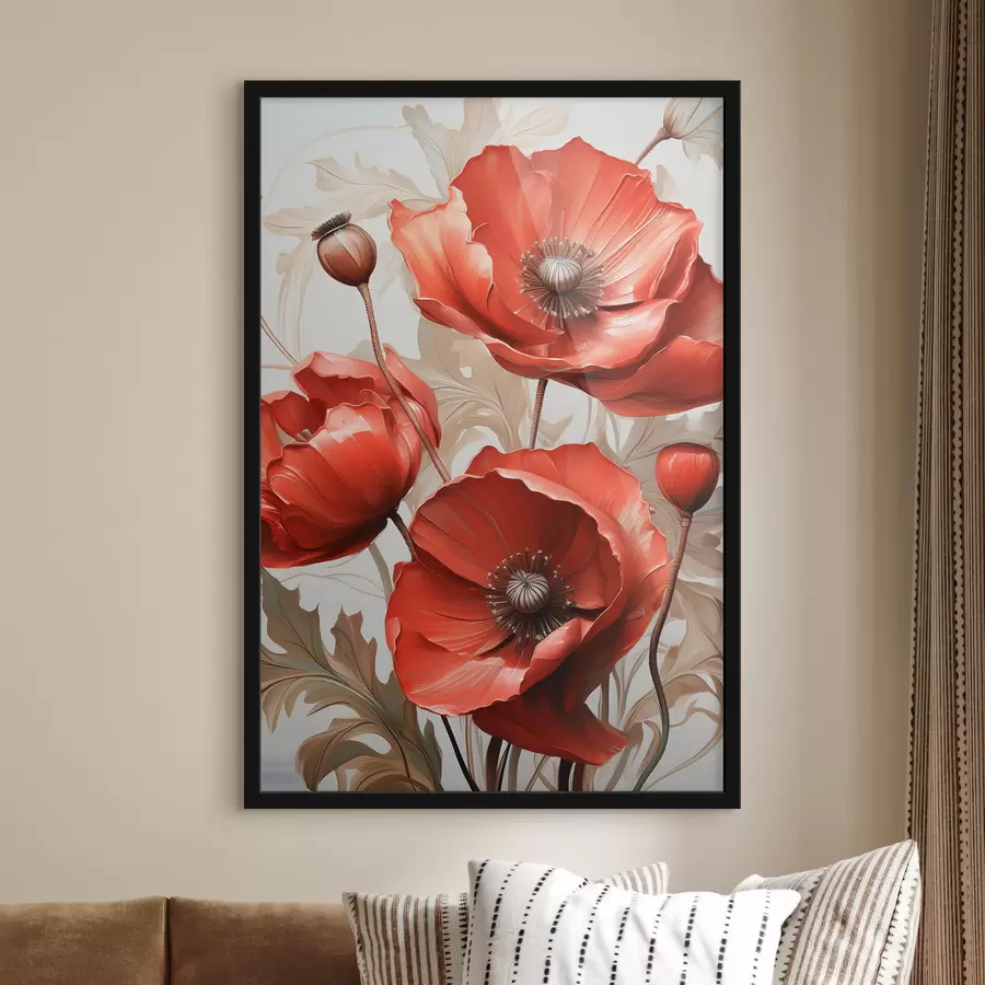  Schilderijen Grote rode klaprozen met olieverf f38732