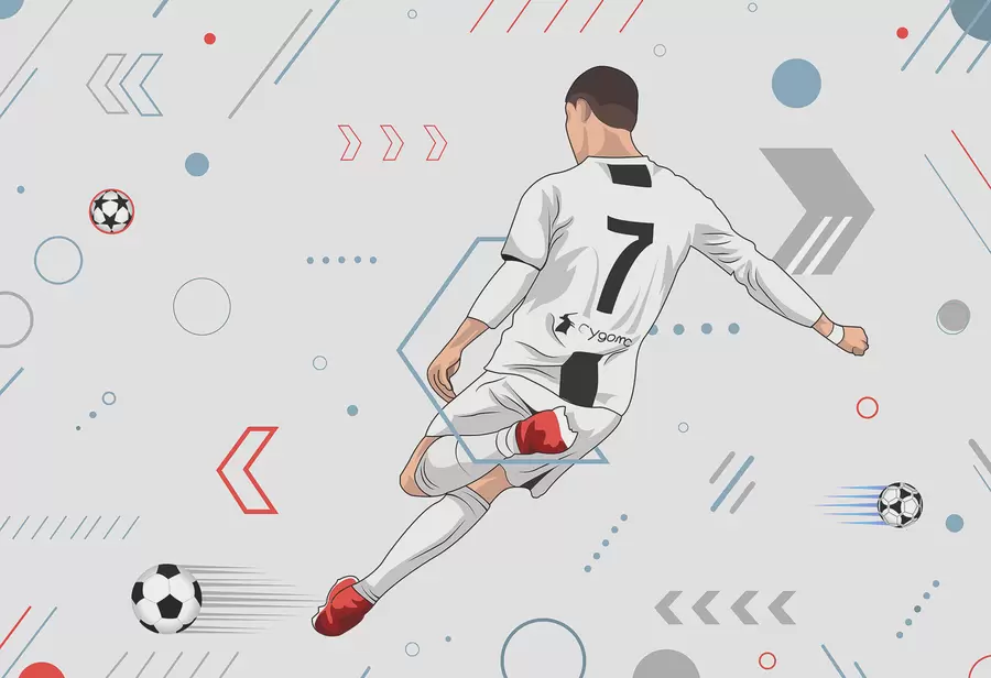 Fotobehang Behang met voetbalspeler en voetbalattributen w00688