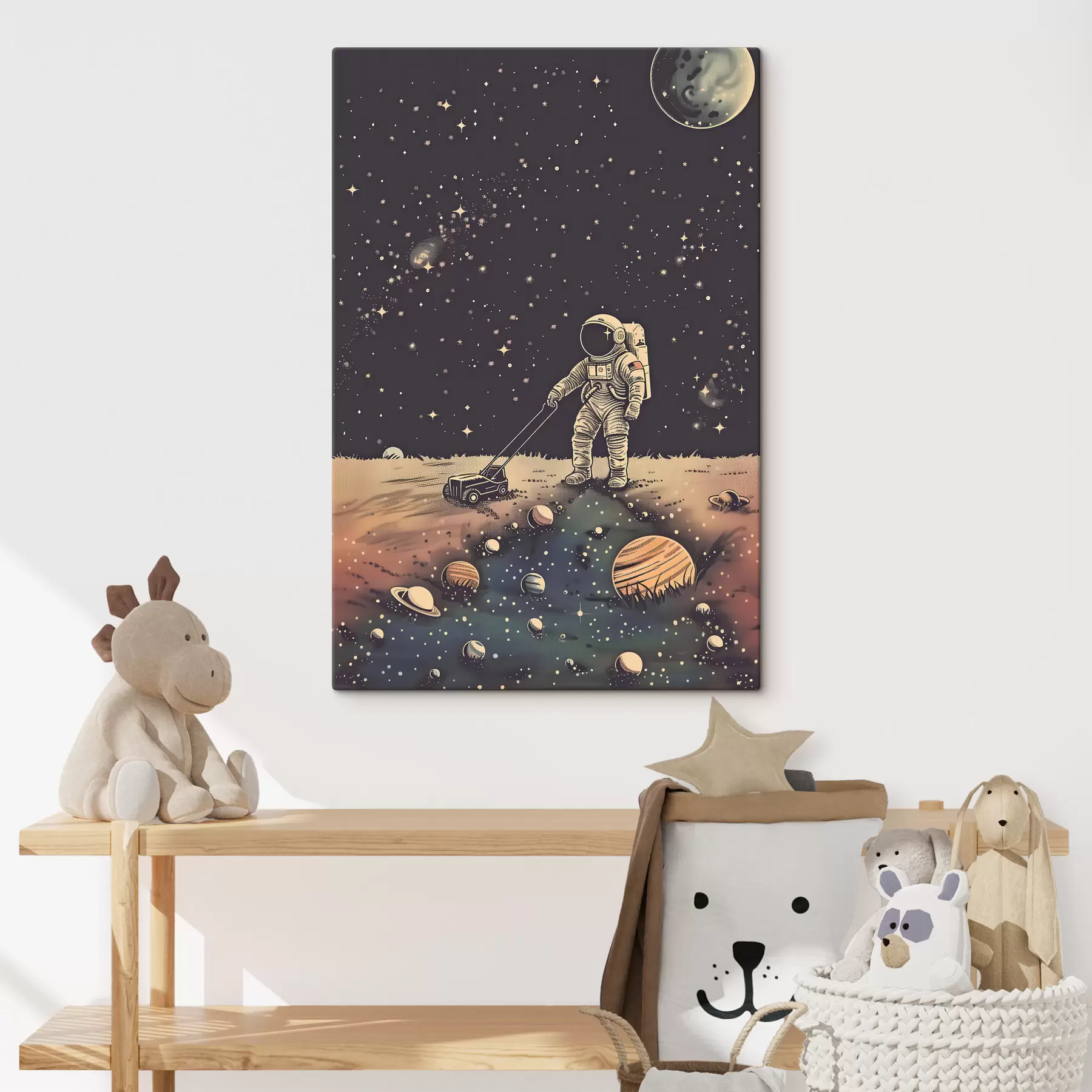  Schilderijen Astronaut met grasmaaier in de ruimte s38637