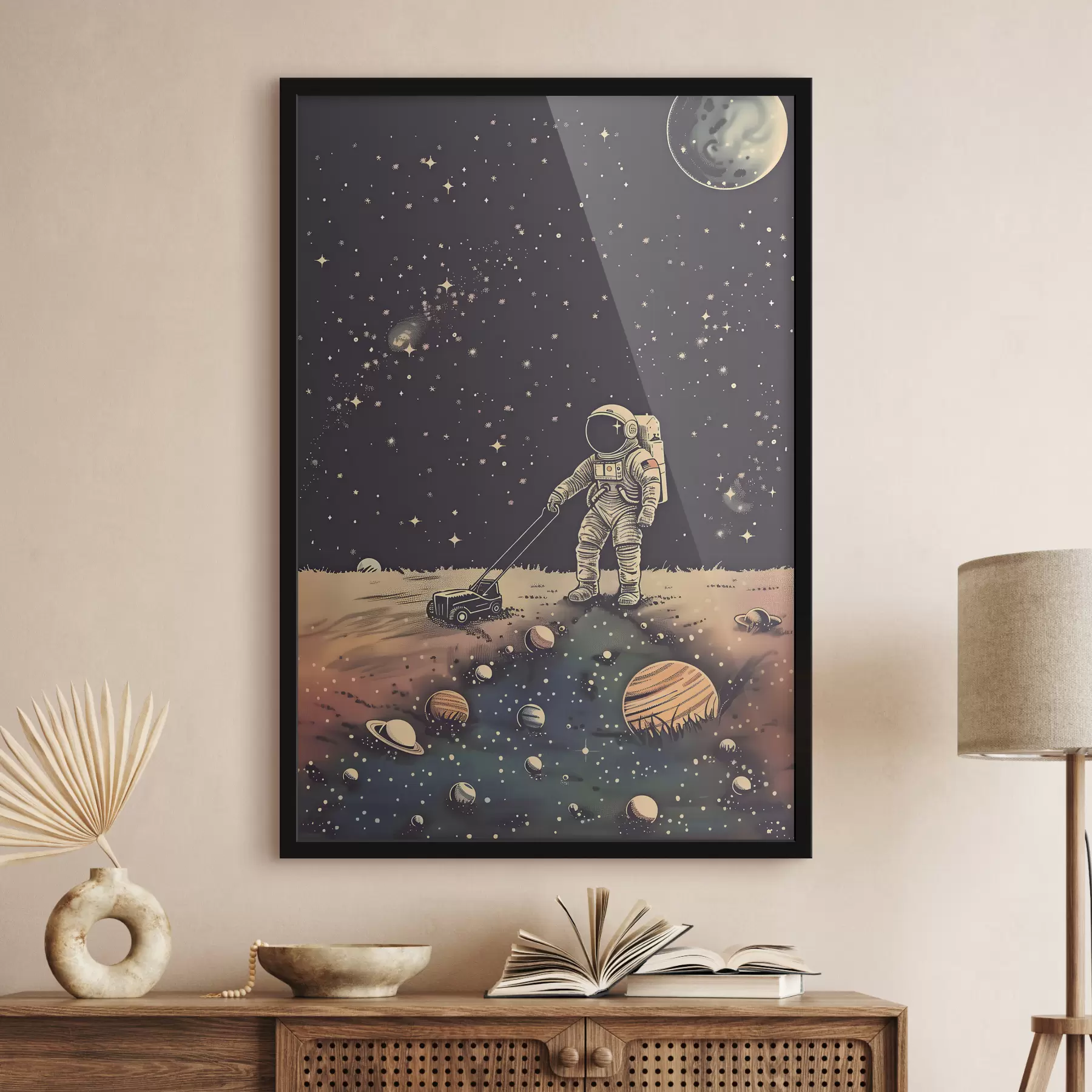 Fotobehang Astronaut met grasmaaier in de ruimte f38637