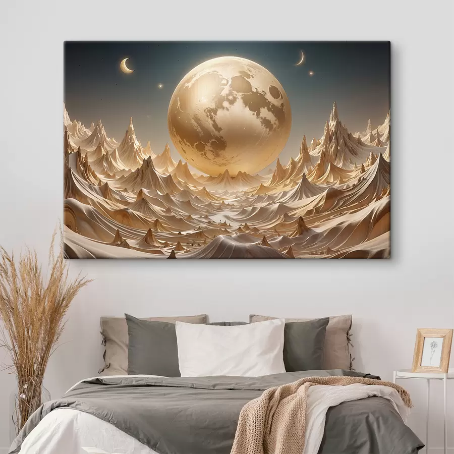  Peintures Pleine lune et brillante sur un paysage montagneux surréaliste avec des sommets s38775