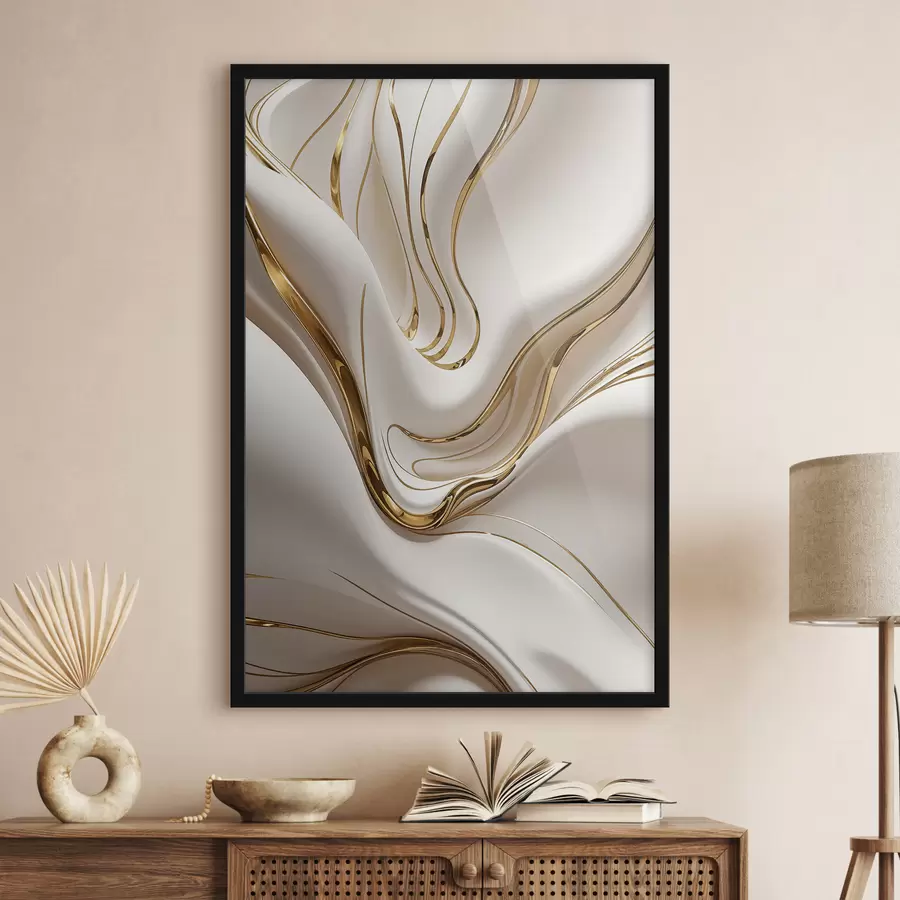 Fotobehang Vloeiende en witte abstracte vormen, die lijken op vloeibaar of gesmolten metaal, dynamische compositie f38767