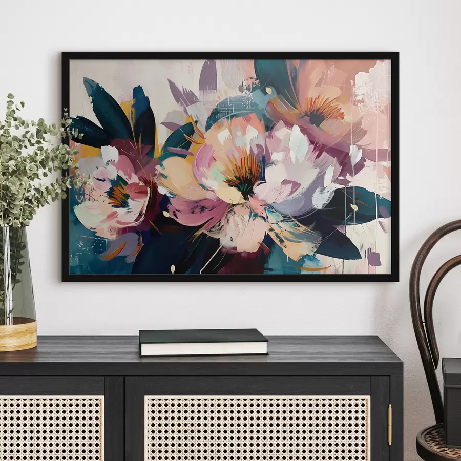 Fotobehang Grote bloemen geschilderd in olieverf f38799