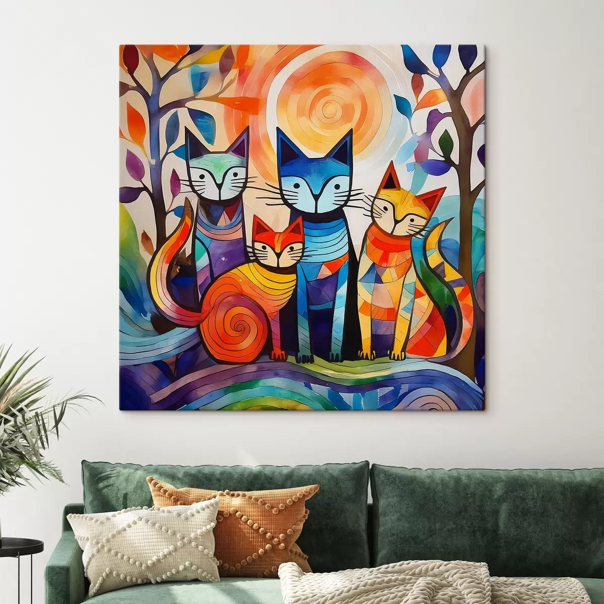  Peintures Abstraction multicolore avec des chats intéressants s38815
