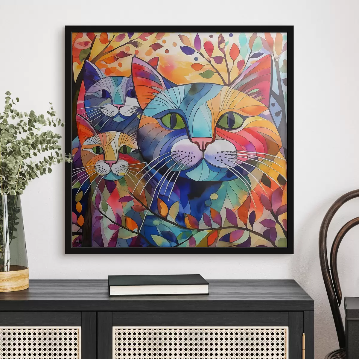 Affiche Abstraction multicolore avec des chats f38814