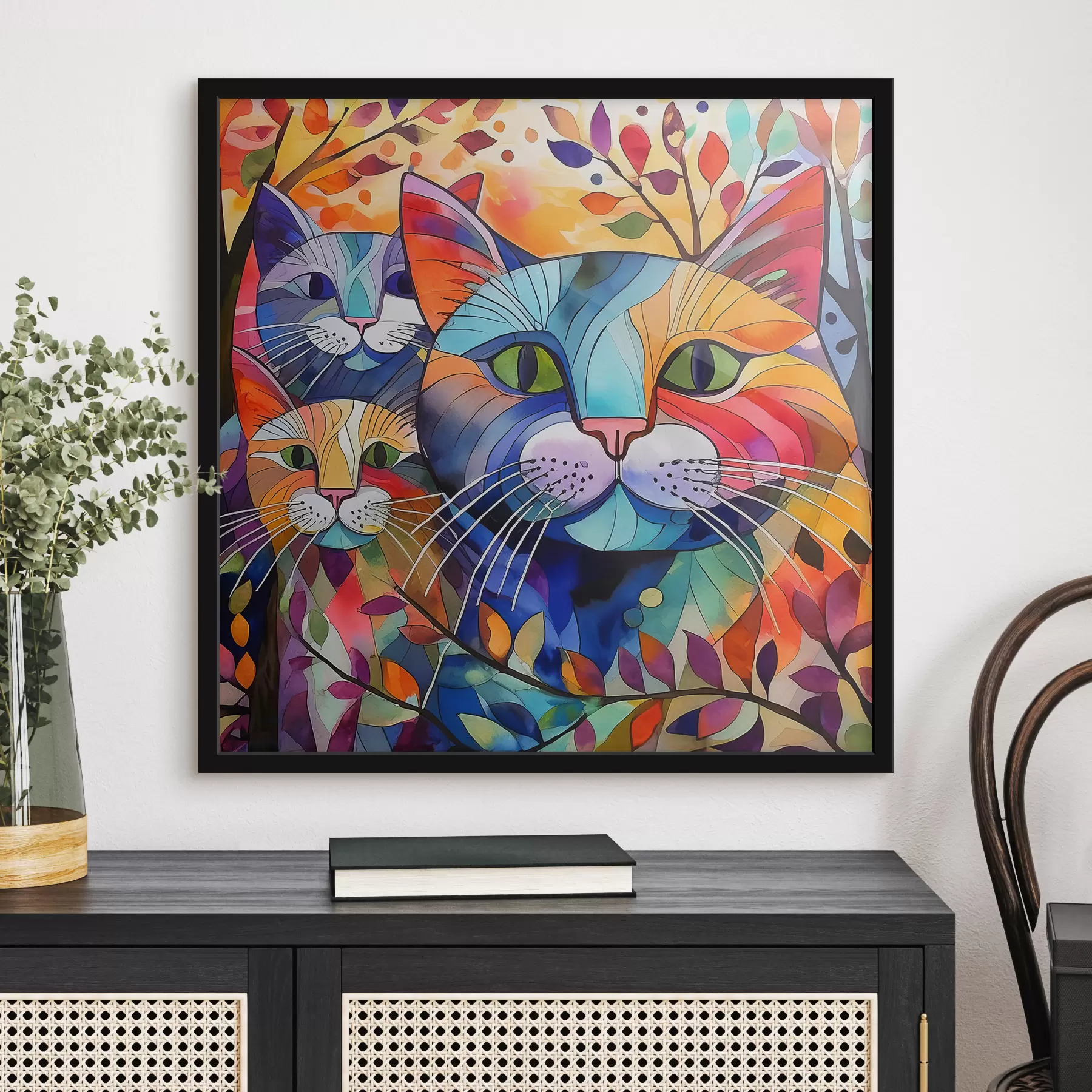Papier peint photo Abstraction multicolore avec des chats f38814
