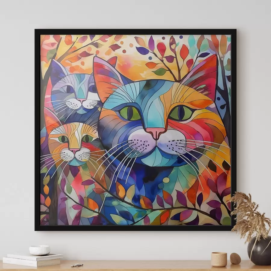 Fotobehang Veelkleurige abstractie met katten f38814