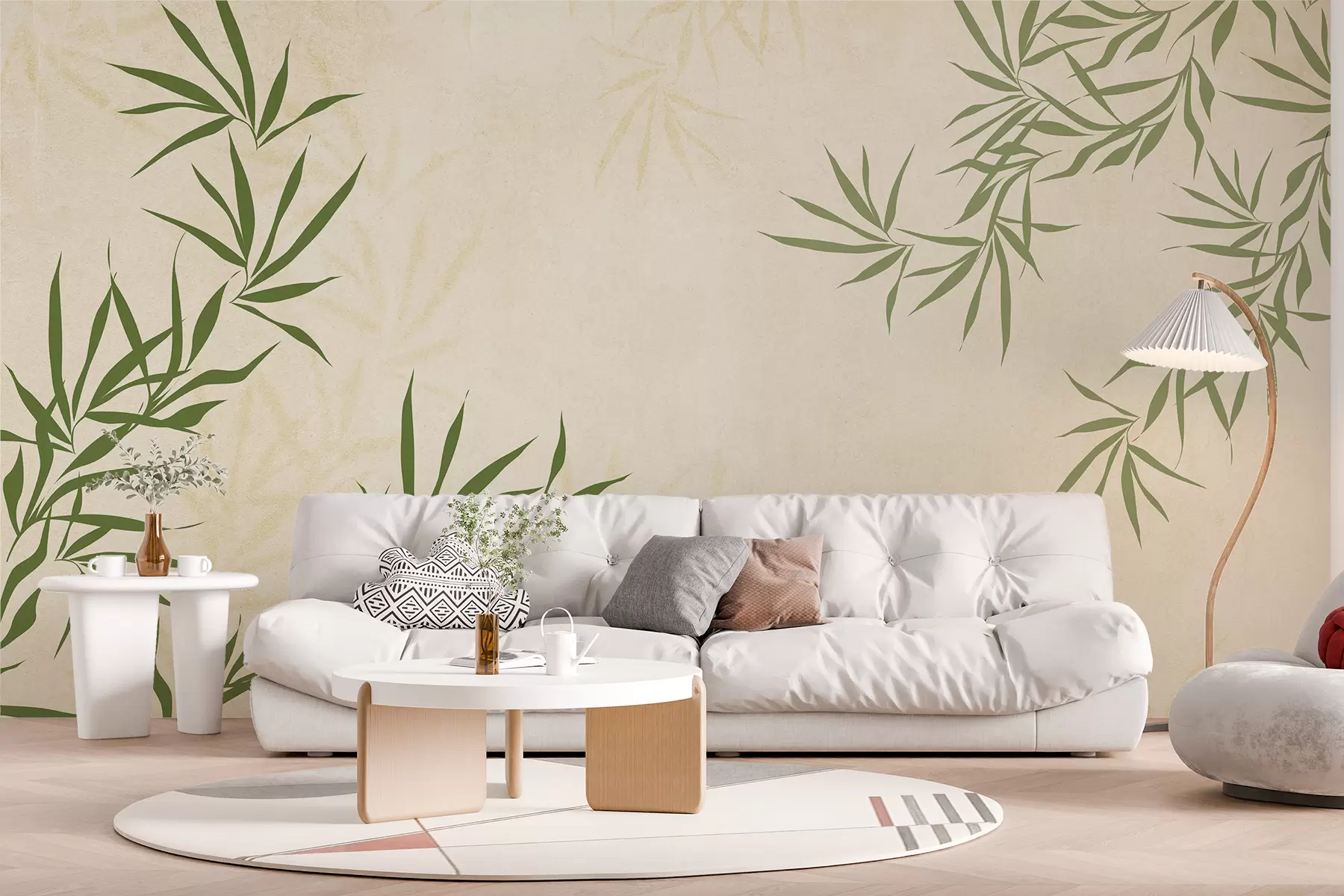 Fotobehang Planttakjes, bamboe, vintage stijl, textuurachtergrond, gele, groene kleur w00817