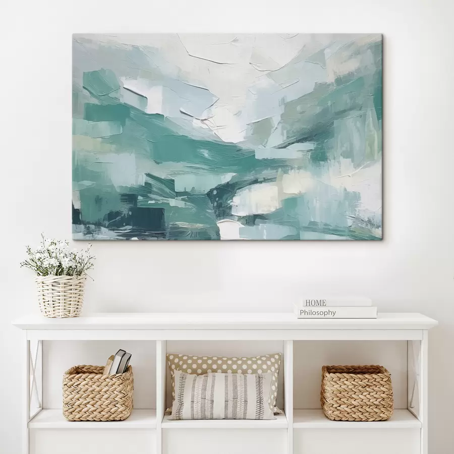  Schilderijen Abstractie van blauwe en witte grote lijnen, imitatie van olieverfschilderij, minimalisme s38915