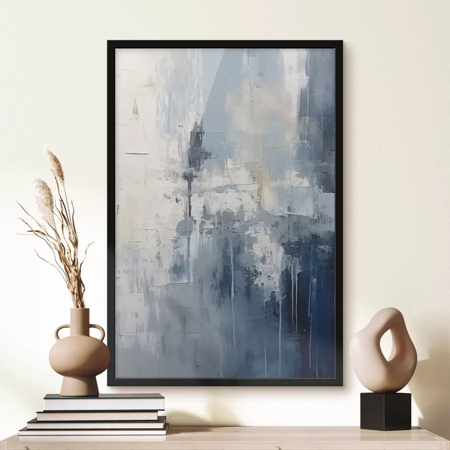 Papier peint photo Peinture à l'huile abstraite minimaliste, frottée, géométrique, tache, couleur bleu et blanc f38906