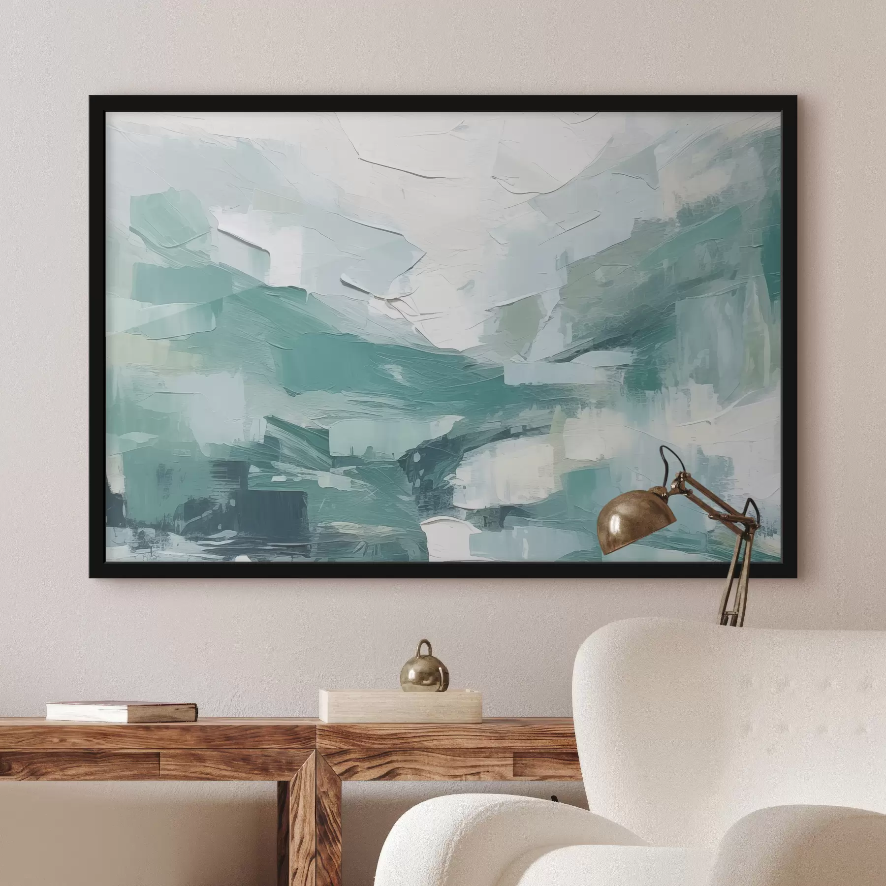 Papier peint photo Abstraction de grands traits bleus et blancs, imitation de peinture à l'huile, minimalisme f38915