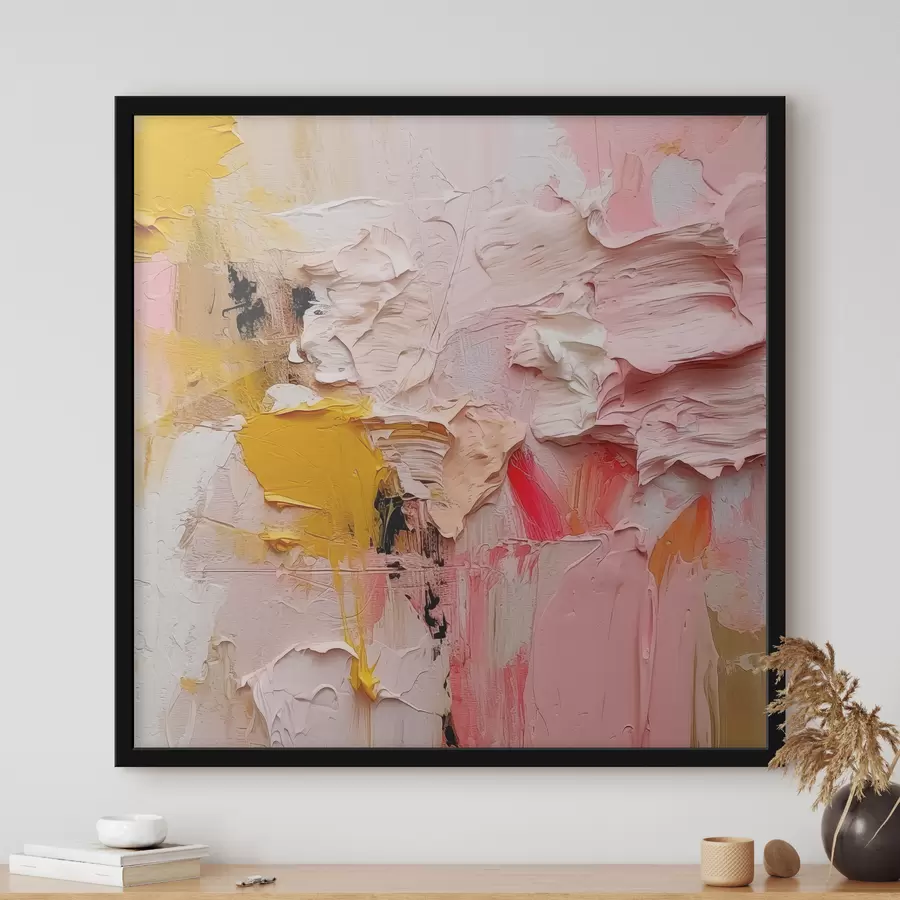 Papier peint photo Expressionnisme abstrait de grands traits de peinture en rose, jaune et blanc f38916