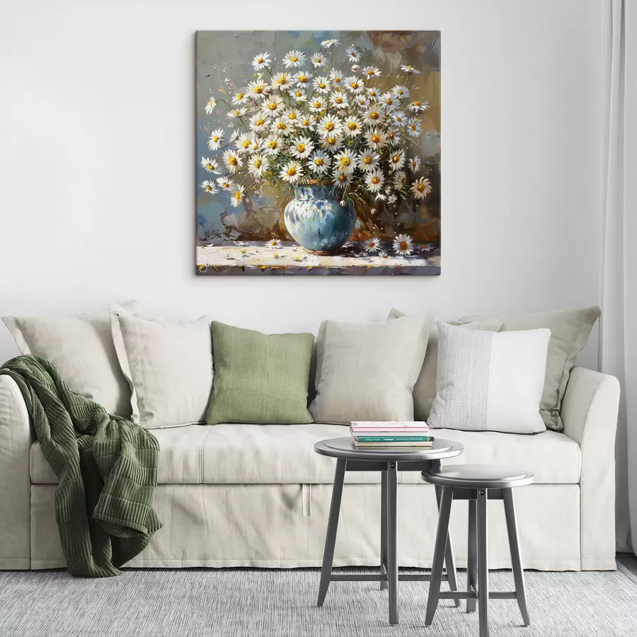  Peintures Vase avec marguerites sur la table s38707